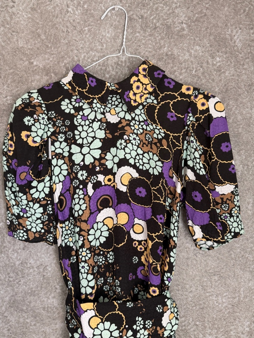 Ted Baker Black Floral-Print High Neck Mini Dress with Purple Accents - Picture 5 of 10
